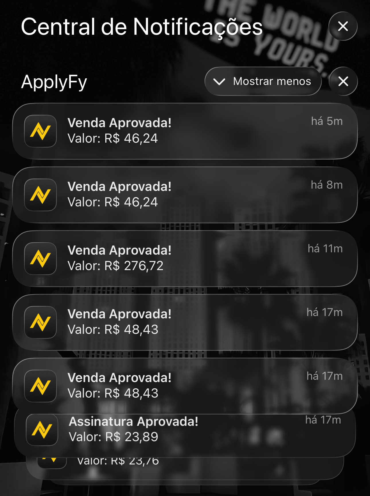 Print de notificações de venda